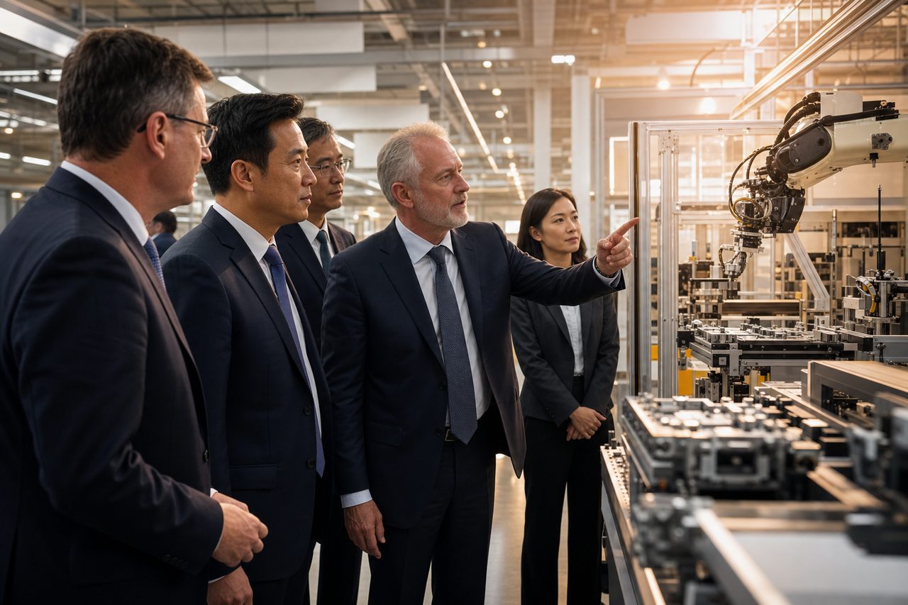 Business delegation touring an advanced manufacturing facility